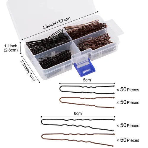 Vista 2 de AIEX Juego de 200 horquillas para el pelo en forma de U, pinzas para el cabello para mujeres y niñas y peluquería con caja de almacenamiento