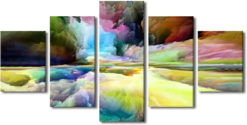 Vista 21 de Pintura en lienzo colorida para sala de estar, 5 paneles, impresiones abstractas sobre lienzo, arte de pared para sala de estar, dormitorio