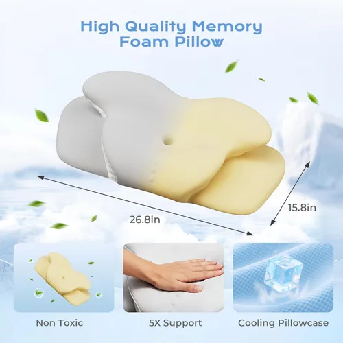 Vista 5 de Almohada cervical refrescante para dormir, almohadas ergonómicas de espuma viscoelástica para apoyo del cuello y alivio del dolor, almohadas Blanco