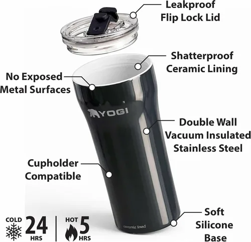 Vista 4 de YOGI Elements - Vaso de 16 onzas, color perla negra Negro (Black Pearl)