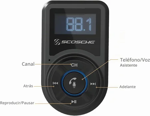 Vista 4 de Scosche BTFM3 BTFREQ Kit universal de manos libres Bluetooth para coche con transmisor FM digital y cargador de coche USB de 10 W, color negro XL