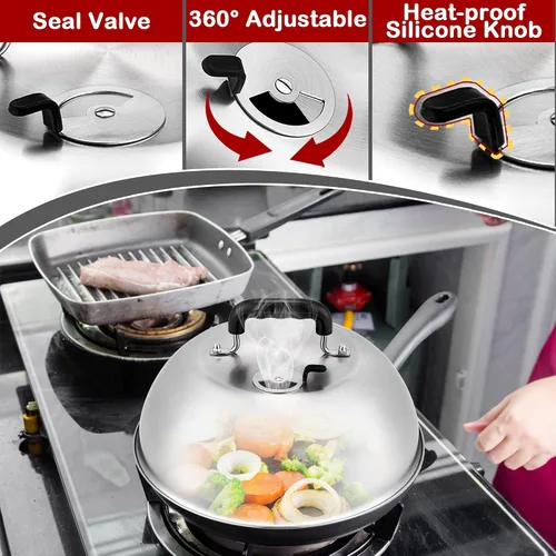 Vista 5 de Joyfair - Juego de 3 cúpula para fundir queso, tapas de cocción para parrilla de acero inoxidable con ventilación ajustable para barbacoas/cocina al