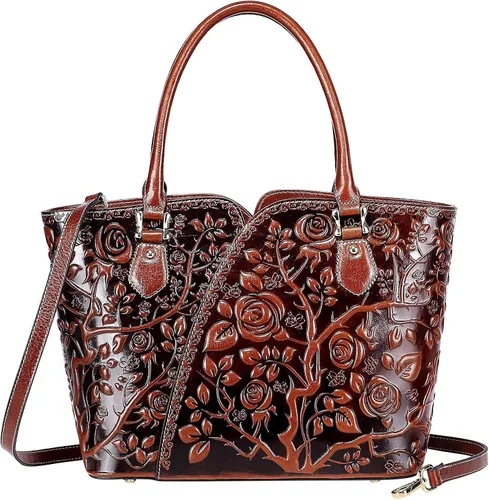 Vista 2 de PIJUSHI Bolsos de diseñador para mujer monederos florales con asa superior bolsos de cuero genuino para mujer cartera floral para mujer monederos