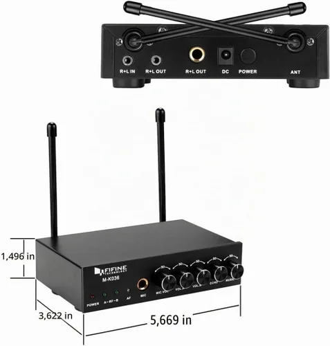 Vista 3 de FIFINE Micrófono de mano inalámbrico UHF de doble canal, fácil de usar, sistema inalámbrico para karaoke K036