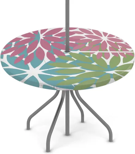 Vista 26 de Fitted Round Tablecloth with Umbrella Hole and Zipper Buffalo Plaid Outdoor Elastic Table Cloth 36"-44" Oil-Proof Waterproof Moroccan Patio Table