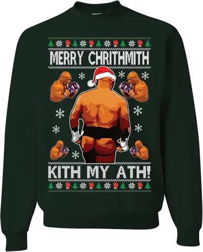 Vista 8 de wild custom apparel Merry Chrithmith Kith My Ath suéter feo de Navidad divertido con cuello redondo sudadera Negro