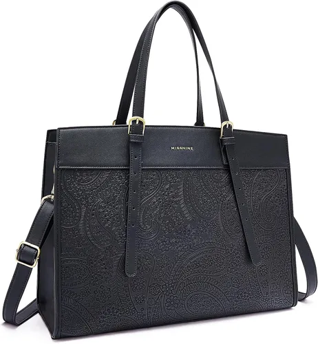 Vista 10 de Missnine Bolsa Tote para Laptop para Mujeres 15.6 Pulgadas, Bolsas de Trabajo de Cuero, Cartera de Computadora para Maestras, Maletín, Bolso de Mano