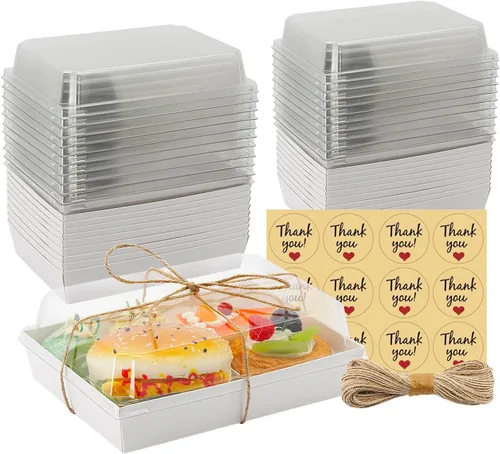 Vista 10 de Cajas de embutidos de 7 x 5 x 2.5 pulgadas con tapas transparentes, cajas grandes desechables de postre de panadería, recipientes para llevar