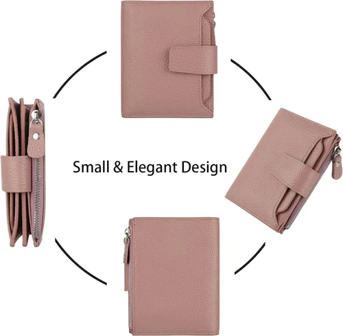 Vista 3 de Lavemi Pequeña cartera compacta para mujer, con bloqueo RFID, de piel auténtica, plegable, con ventanas de identificación