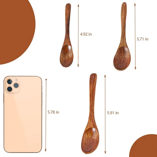 Vista 2 de Juego de 5 cucharas de madera, cucharas de sopa de madera, cuchara de mesa ecológica, cucharas pequeñas para servir, cucharadita de madera, cuchara