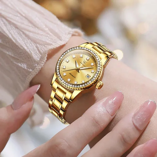 Vista 4 de OLEVS - Relojes Automáticos para Mujer con Tourbillon de Diamante, Relojes de Pulsera Elegantes, Fase Lunar, Impermeables, Luminosos