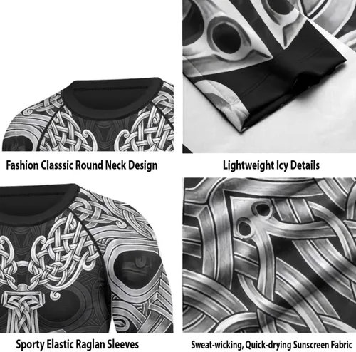 Vista 5 de Camiseta de compresión Viking de manga larga para capa base, ajuste de rendimiento, MMA BJJ, tela elástica