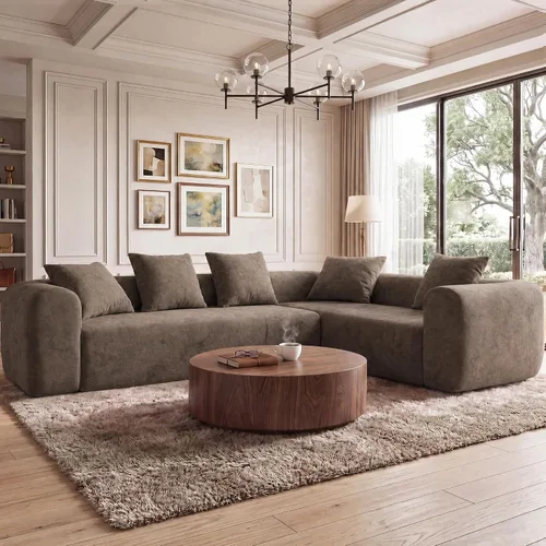 Vista 14 de Claiks Sofá modular deshuesado de 123 pulgadas, sofá en forma de L para sala de estar, sofá moderno de asiento profundo de 3 plazas, tela de Gris