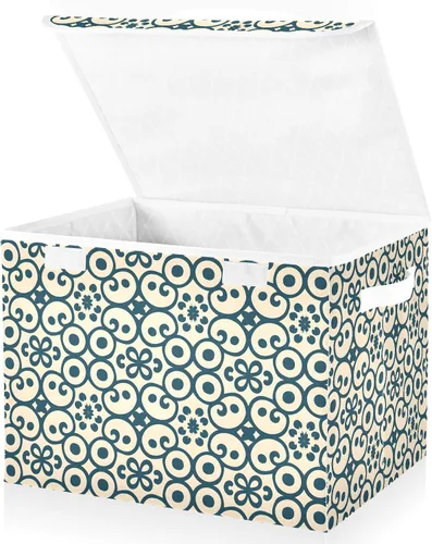 Vista 2 de senya Contenedores de almacenamiento grandes con cubos de almacenamiento plegables de lino, caja organizadora de armario de tela, con tapa abatible