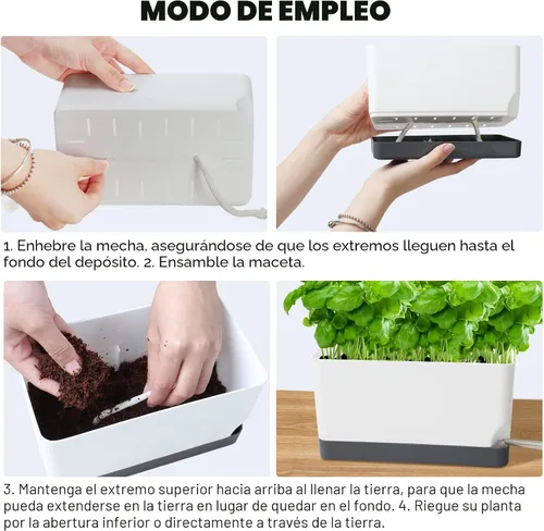Vista 4 de Macetas de riego automático en macetas para plantas de interior, paquete de 7 unidades de 4+8+17 pulgadas, macetas de ventana de plástico, maceta