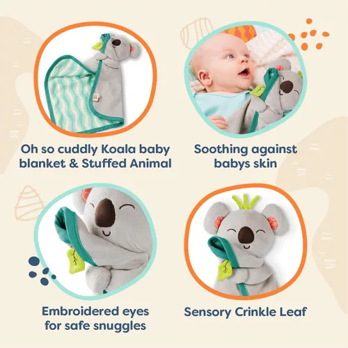 Vista 3 de B. Toys – Manta de seguridad de koala con características sensoriales crujientes – Manta suave de algodón para bebés recién nacidos y lactantes
