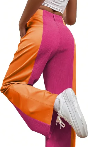 Vista 3 de WDIRARA Pantalones sueltos casuales de cintura alta con bolsillo para mujer