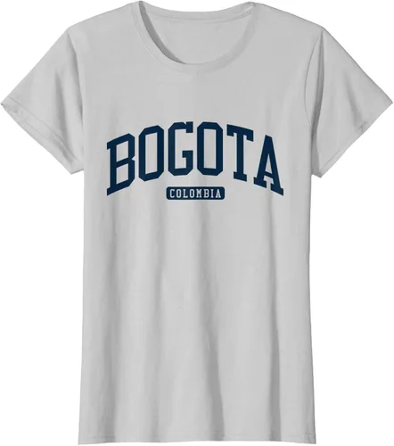 Vista 21 de Bogotá Colombia College University Style Camiseta azul marino, Blanco
