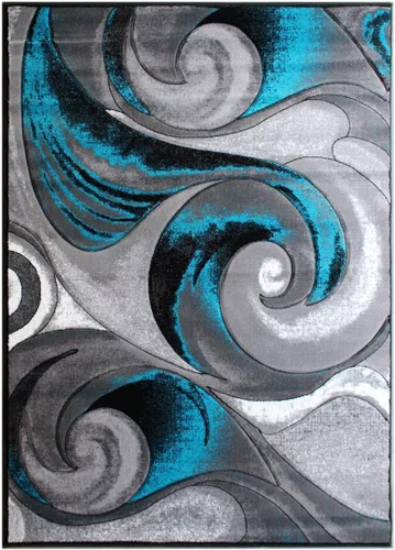 Vista 3 de Masada Rugs, Alfombra tejida moderna, tallada a mano (8 pies x 10 pies, turquesa)