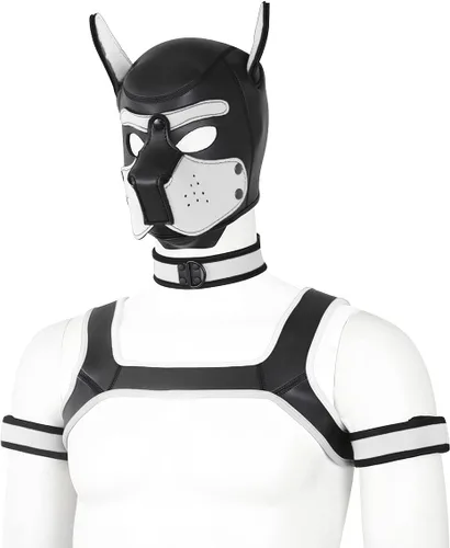Vista 12 de BaronHong Kit de máscara de cabeza completa de neopreno para perro, disfraz novedoso con cuello y correa Negro