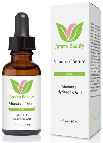Vista 2 de Serum con Vitamina C Amara Organics para rostro 20% con ácido hialurónico y Vitamina E, 1 fl.