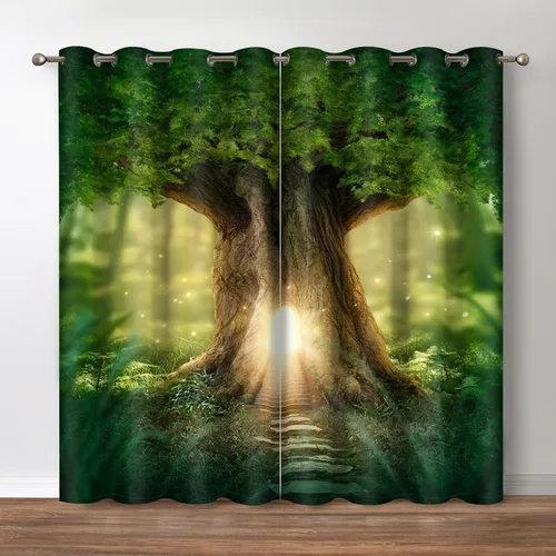 Vista 33 de Jekeno Cortinas opacas para oscurecer la habitación, con ojales, para ventana, atardecer, océano hawaiano, playa, tropical, palmera, decoración