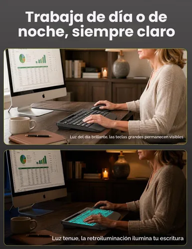 Vista 7 de Combo de teclado y mouse con cable, retroiluminación de impresión grande, reposamuñecas ergonómico, 6 DPI RGB para PC/Windows, ideal para personas