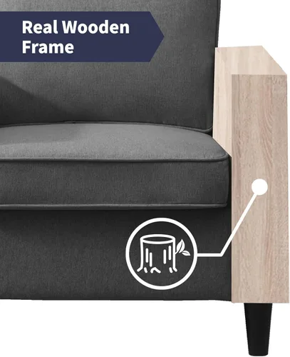 Vista 3 de Sillón moderno, sofá individual, tapizado, cómodo sillón de lino con 4 bolsillos de almacenamiento, silla de sala de estar, dormitorio, silla
