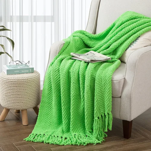 Vista 27 de Manta de punto suave con textura para sofá, manta de tweed crema con borlas de flecos para decoración del hogar, cama, sofá, silla, 50 x 60 Blanco