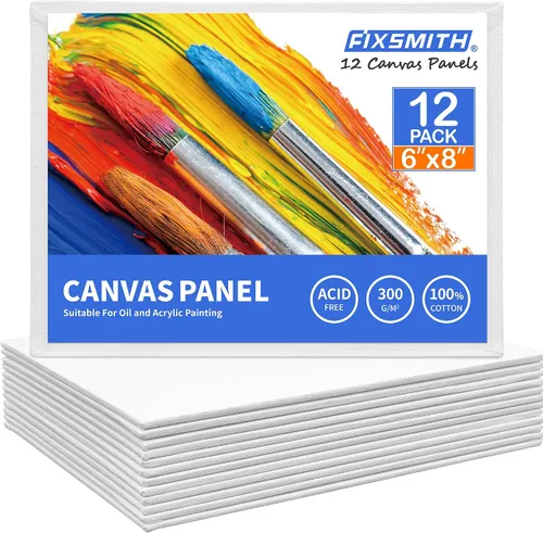 Vista 20 de FIXSMITH - Bastidores de lienzo para pintar 4x4 pulgadas, paquete súper económico de 24 mini lienzos, paneles de lienzo en blanco, 100% algodón