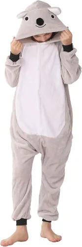 Vista 3 de Disfraz de animal para niños, pijama de franela para niños, cosplay, para niños y niñas, Halloween, cálido de felpa de una pieza, koala