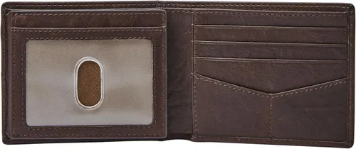 Vista 2 de Fossil Billetera plegable de cuero para hombre con ventana de identificación abatible para hombres, Neel Brown