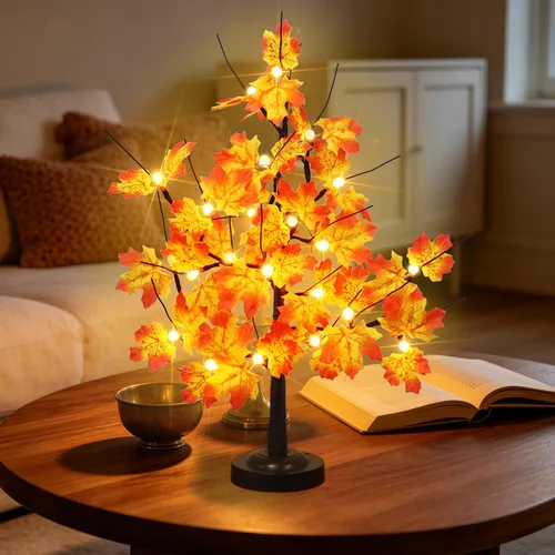 Vista 4 de Lámpara LED de árbol de arce de 24 pulgadas, luces blancas cálidas con 8 modos de iluminación, funciona con batería, alimentada por USB, árbol