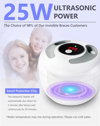 Vista 8 de Limpiador ultrasónico dental de 45 kHz, limpiador de dentaduras UV con 4 modos de temporizador digital, cápsula de limpieza UltraSonic portátil