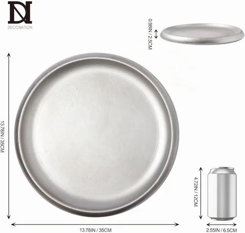 Vista 3 de DN DECONATION Bandeja otomana plateada, bandejas decorativas redondas grandes para decoración del hogar, bandejas de mesa auxiliar para perfumes