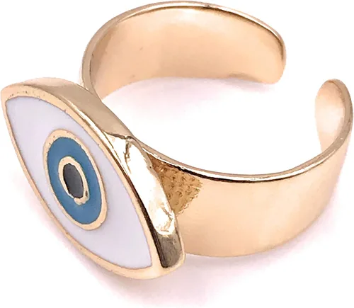 Vista 6 de LESLIE BOULES Anillo esmaltado de ojo turco chapado en oro de 18 quilates ajustable para mujer, Esmalte Metal