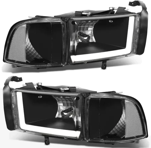 Vista 12 de PM PERFORMOTOR Faros delanteros LED DRL negros con par de luces LED de circulación diurna de repuesto compatibles con Ram 1500/94-02 Ram 2500 3500
