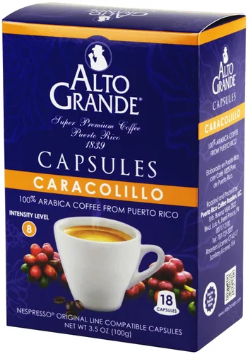 Vista 6 de Alto Grande Caracolillo Cápsulas de café, 100% arábica de Puerto Rico, 18 unidades, intensidad 8, cápsulas de espresso de una sola porción