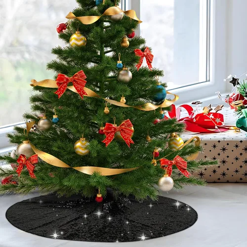 Vista 7 de PartyDelight Faldón para Árbol de Navidad de 24 Pulgadas, Redondo, Lentejuelas Negras Brillantes, Adornos Pequeños, Decoraciones de Fiesta