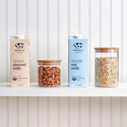 Vista 5 de Mooala Leche de Almendra Simple Orgánica, 32oz - 3 Ingredientes, Estable en Estantería, Sin Gomas, Sin Aceites, Sin Rellenos, Sin Azúcar, No