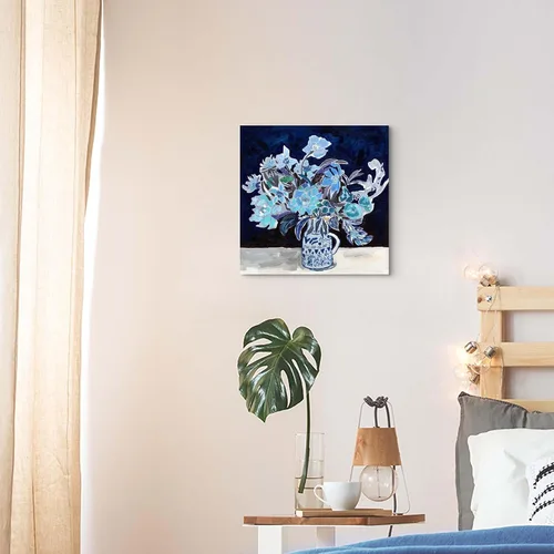 Vista 4 de TAR TAR STUDIO Lienzo abstracto de flores azules para pared, 12 x 12 pulgadas, impresión sin marco, decoración botánica para dormitorio, sala