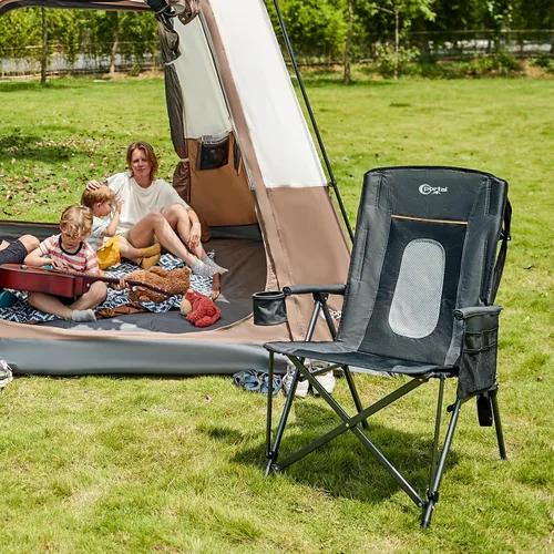 Vista 2 de PORTAL Silla de camping plegable extra grande con respaldo alto, sillas de césped portátiles para adultos, deportes al aire libre con apoyabrazos