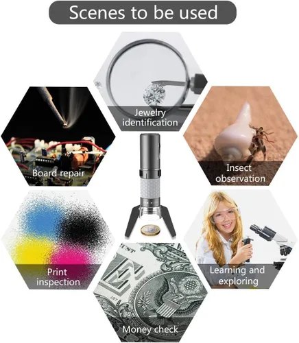 Vista 3 de Jiusion Microscopio de mano digital USB WiFi con funda, endoscopio de aumento inalámbrico de 50 a 1000x, cámara 4K 3840x2160P, 8 LED con soporte