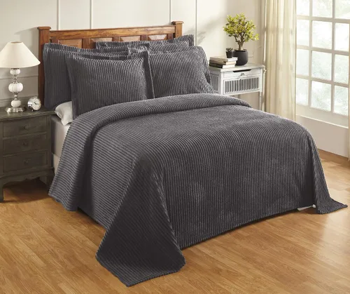 Vista 11 de Better Trends Colchas de Chenille Tamaño Individual, Azul 100% Algodón Chenille Diseño de Rayas Acolchado Cobertor Suave Liviano, 96"x110" con 1