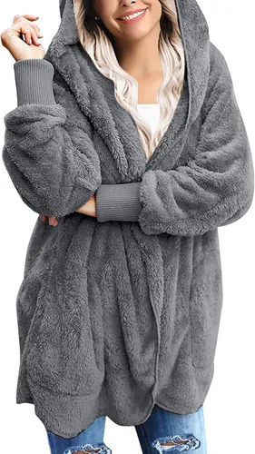 Vista 4 de Yanekop Chaqueta de forro polar mullido con capucha y bolsillos para mujer