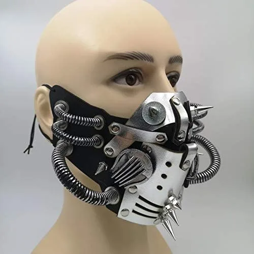 Vista 2 de Máscara de cuero steampunk para cosplay, máscara de mascarada con remache punk-Tubular