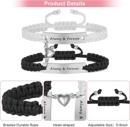 Vista 3 de Pulseras de pareja a juego para novio y novia, pulsera de amistad y relación para mejores amigos, pulseras ajustables de estiramiento de joyería