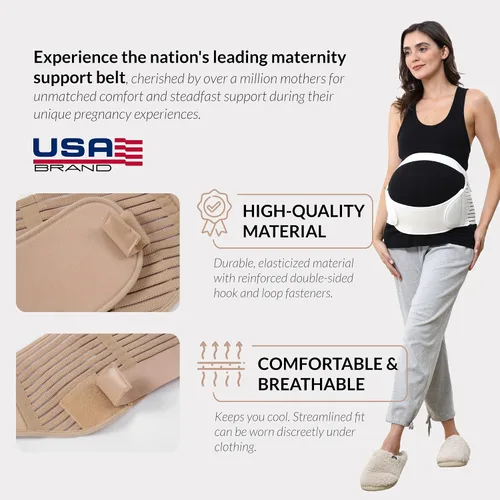 Vista 5 de NeoTech Care Cinturón de maternidad para embarazo, soporte para espalda, abdomen, cintura, pelvis (talla L, color marfil)