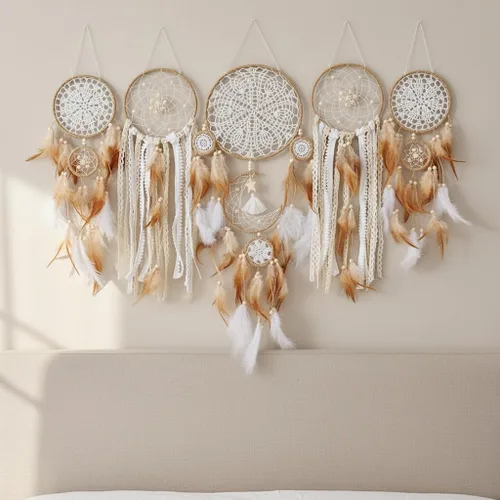 Vista 9 de Paquete de 5 atrapasueños para decoración de pared, diseño bohemio de luna y sol, juego negro