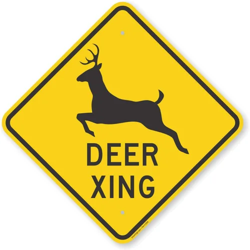 Vista 3 de SmartSign cartel de tránsito con frase "Deer Xing" con gráfico incluido en color negro con fondo amarillo., Negro y amarillo, 1